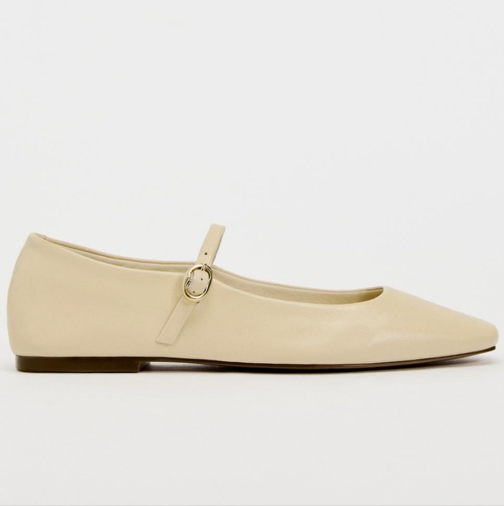Zara Leather Ballet Flat Mary Janes